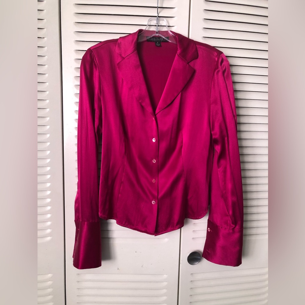 Lafayette 148 new york 100% silk fuchsia button down blouse size 2